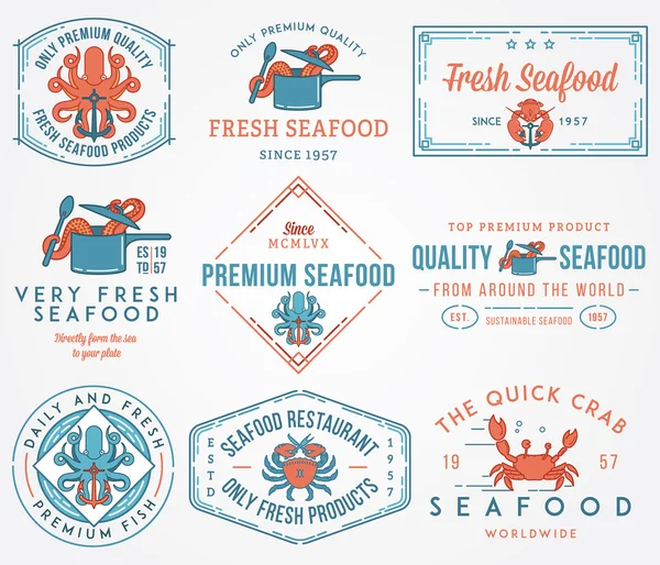 Seafood labels and badges vol. 1 colored — Stock Illustration Seafood labels and badges vol. 1 colored Royalty Free Stock Vectors