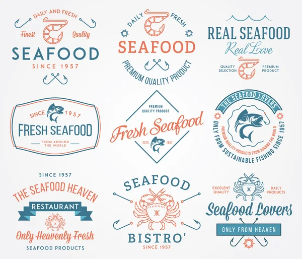 Seafood labels and badges vol. 2 colored — Stock Illustration Seafood labels and badges vol. 2 colored Vector Graphics