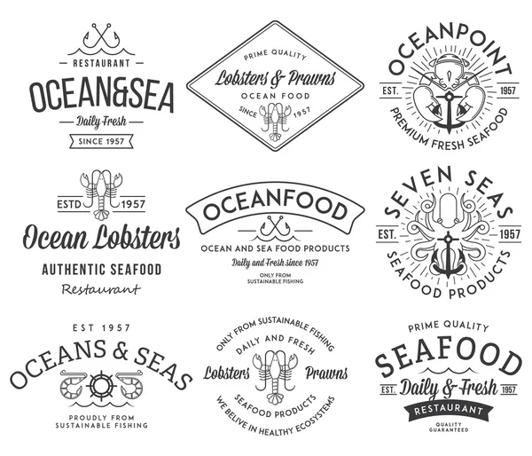 Seafood labels and badges vol. 3 black on white — Stock Illustration Seafood labels and badges vol. 3 black on white Vector Graphics