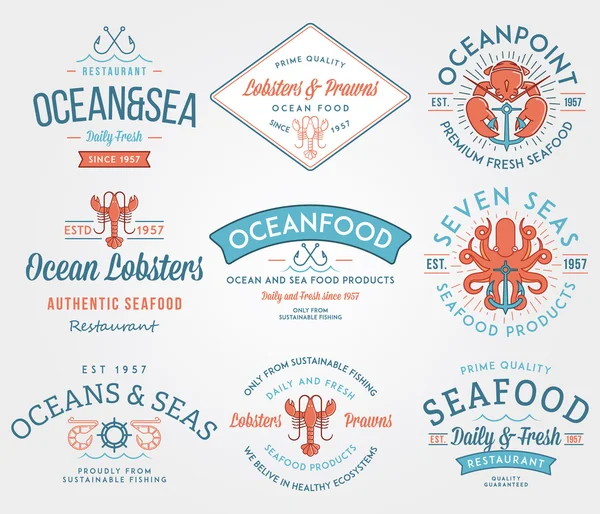 Seafood labels and badges vol. 3 colored — Stock Illustration Seafood labels and badges vol. 3 colored Royalty Free Stock Vectors