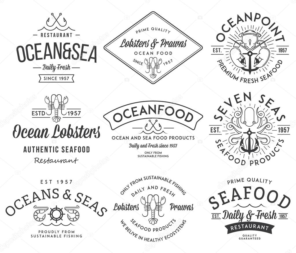 Seafood labels and badges vol. 3 black on white