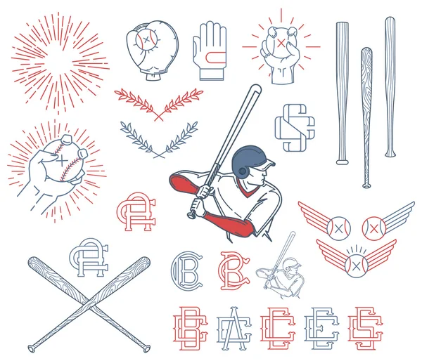 Coleção de símbolos de beisebol — Vetor de Stock