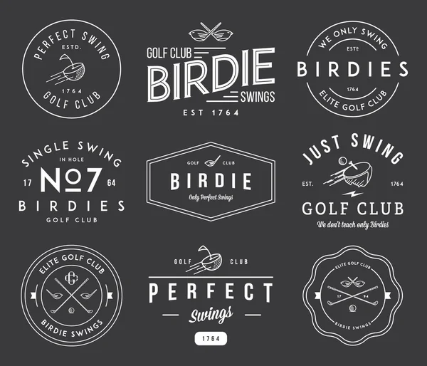 Golf Insignias y etiquetas blancas sobre negro — Vector de stock