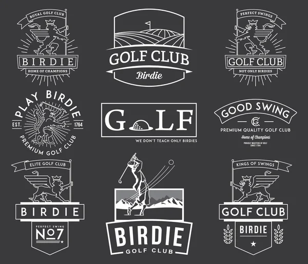 Emblemas e etiquetas de golfe vol 2 branco em preto —  Vetores de Stock