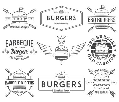 Fast food rozetleri ve simgeler siyah beyaz 1