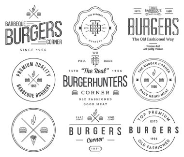 Fast food rozetleri ve simgeler siyah beyaz 2