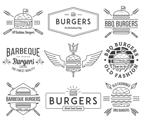 Fast food badges en pictogrammen zwart op wit 1 — Stockvector