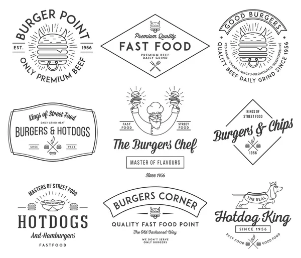 Insignias de comida rápida e iconos negro sobre blanco 3 — Vector de stock