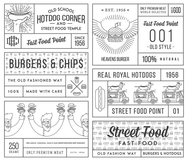 Emblemas de fast food e ícones pretos no branco 4 — Vetor de Stock