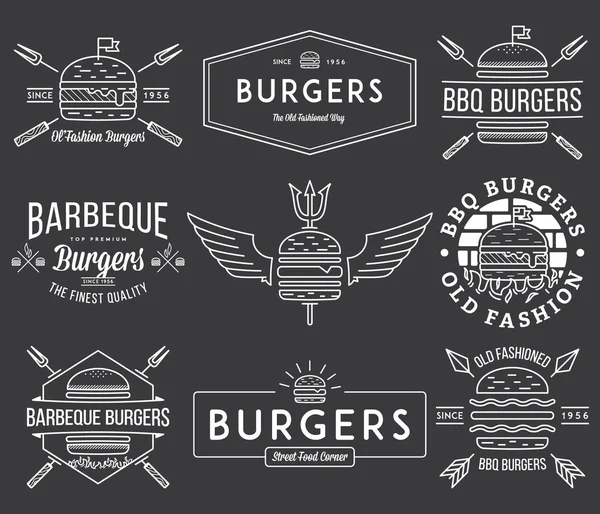 Fast food badges and icons white on black 2 — Stock Vector