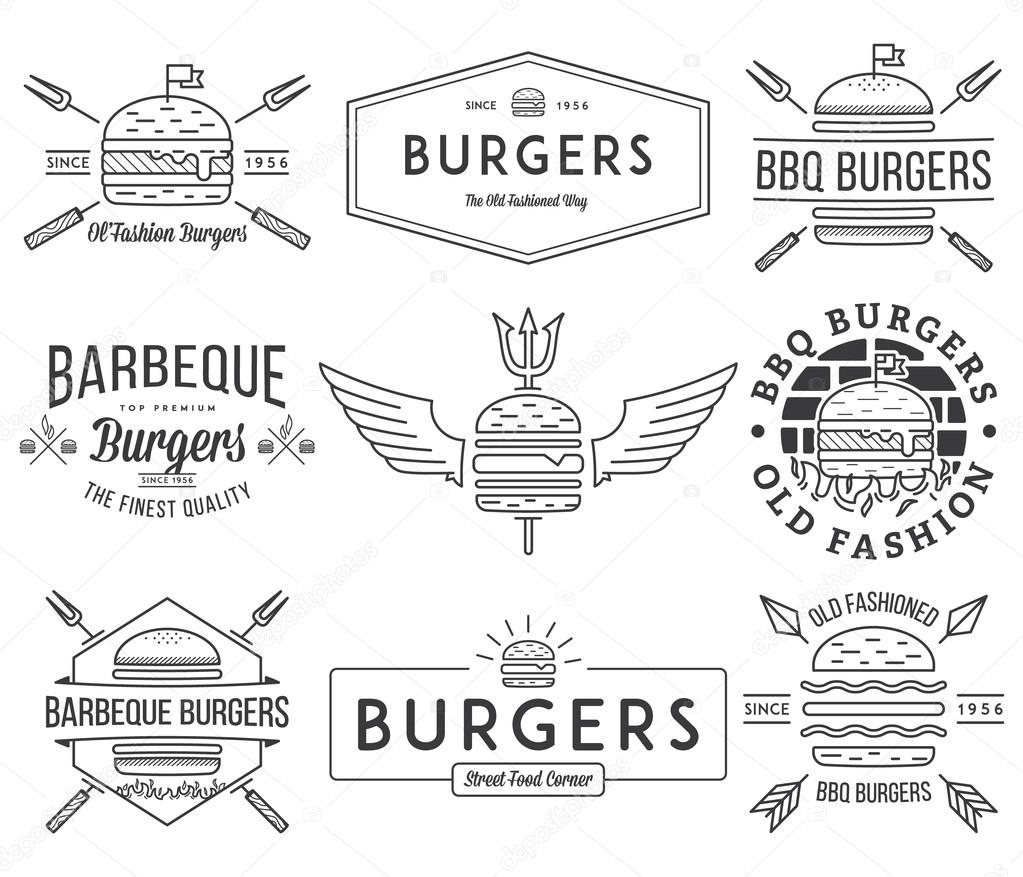 Fast food badges and icons black on white 1