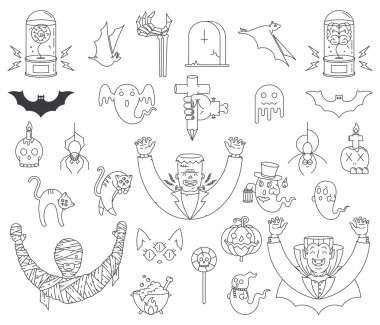 Mutlu Cadılar Bayramı öğeleri beyaz siyah