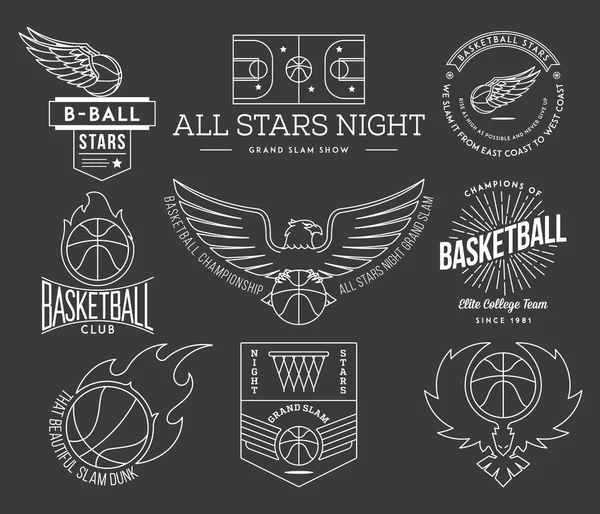Баскетбольні спортивні значки білі на чорному — стоковий вектор