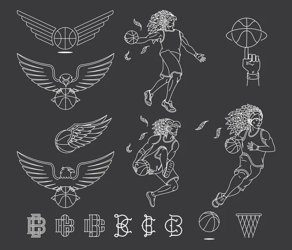 Баскетбольні значки білі на чорному — стоковий вектор