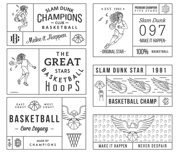 Баскетбольні етикетки чорні на білому — стоковий вектор