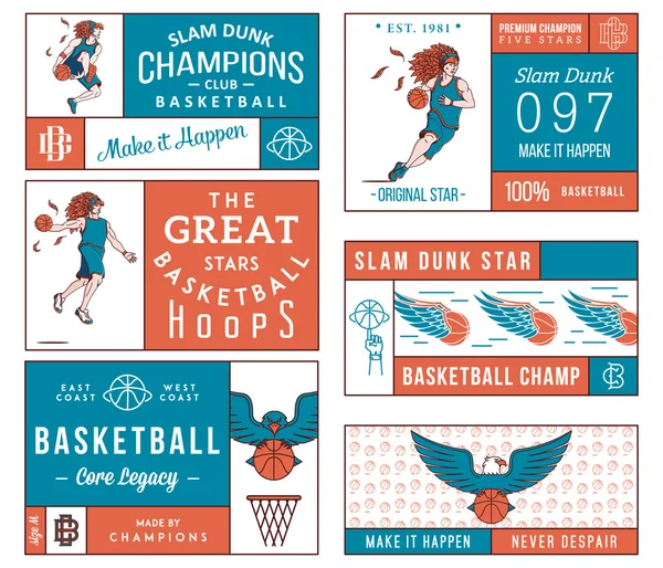 Баскетбол підписи, кольорові — стоковий вектор