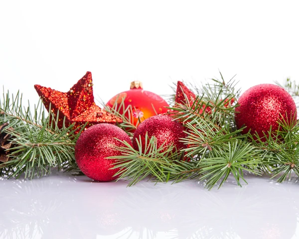 Red Christmas balls on a white background — Stock Photo, Image