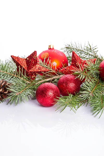 Red Christmas balls on a white background — Stock Photo, Image