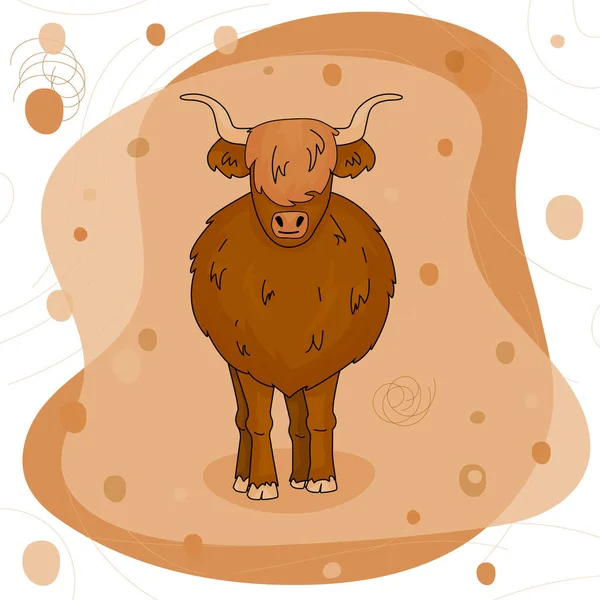 Χαριτωμένο Cartoon Bull Υψηλής Γης Αγελάδα Στέκεται Στο Έδαφος Ροζ — Διανυσματικό Αρχείο