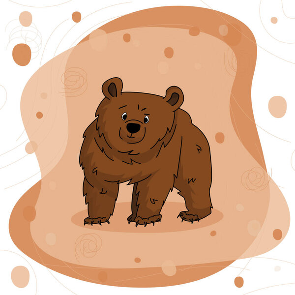 Ручной нарисованный милый медведь гризли, который стоит и учится что-то или смотреть где-то на коричневом розовом фоне