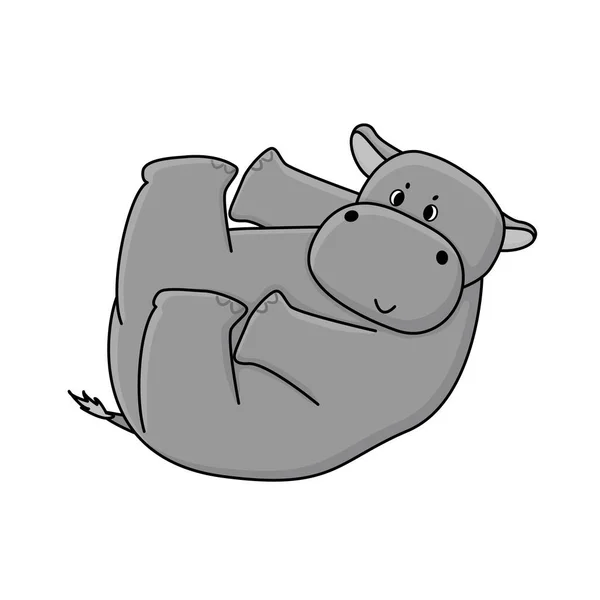 Cute Cartoon Gray Hippo Smiling Tries Keep His Paws Back — Stock Vector