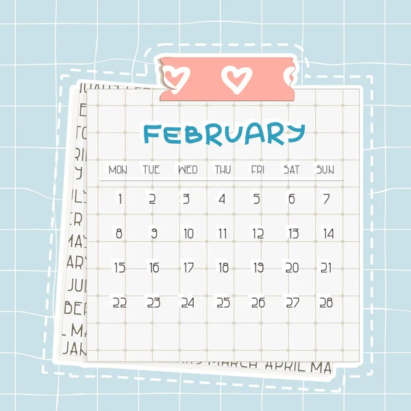Februari 2021 Kalender Blå Text Kvadratiskt Papper Med Prickar Bit — Stock vektor