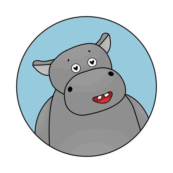 Cute Cartoon Gray Hippo Male Love Avatar Blue Background Teeth — Stock Vector