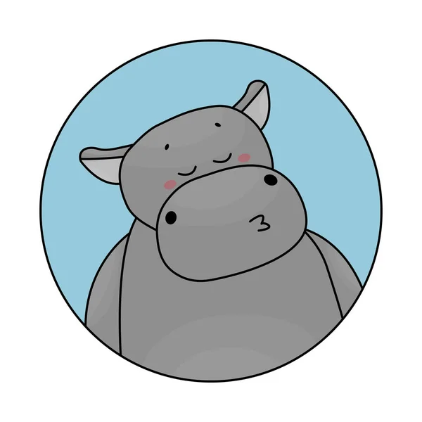 Gray Cute Hippo Shows Kiss Eyes Closed Cheeks Red Avatar — Stock Vector