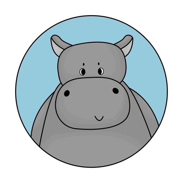 Gray Cute Male Cartoon Hippo Smiling Avatar Blue Background Isolated — Stock Vector