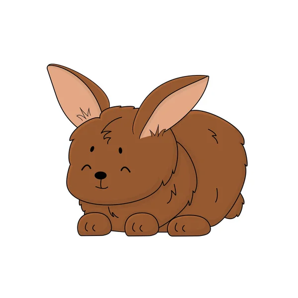 Cute Fluffy Bunny Happy Rabbit Floor Eyes Closed Animal Smiling — Stock Vector