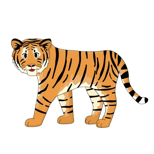 Orange Smiling Tiger Walking Isolated Animal White Background — Stock Vector