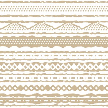 Kış kusursuz, soyut, yatay, tekrar eden sınır düzeni. Bej üçgenlerin rastgele kaba, bükülmüş parçaları ya da kırık çizgiler, zikzak çizgileri, daireler ya da büyük noktalar. Beyaz arkaplan üzerinde el çizimi etkisi