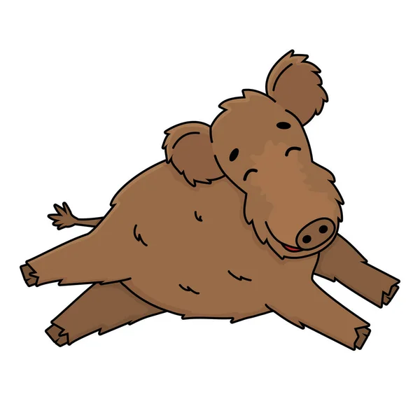 Brown Bonito Fofo Vector Esboço Cartoon Javali Macho Selvagem Porco — Vetor de Stock