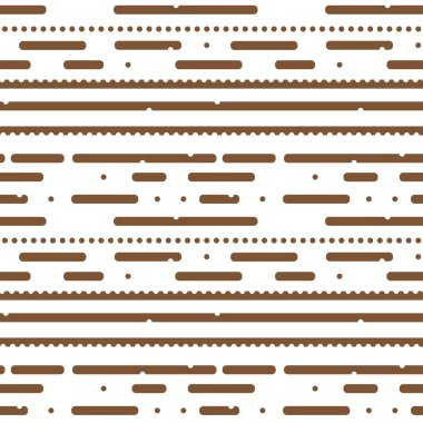 Yatay kahverengi, beyaz, soyut, tek renkli geometrik, dikişsiz sınır deseni. İllüzyon tekstil için çizgiler, noktalar, çizgiler içerir