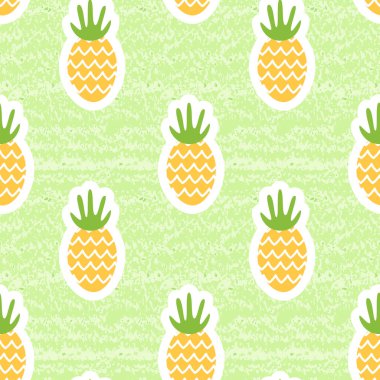 Summer nature seamless pattern. Vector illustration of pineapples on green background. Shabby, aged effect