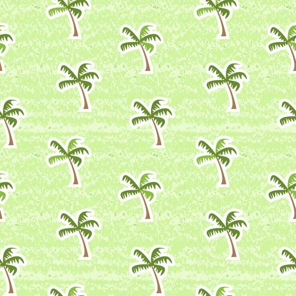 Summer nature palm trees seamless pattern. Vector illustration on green background. Shabby, aged effect