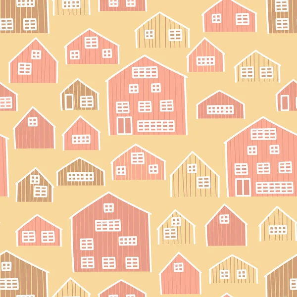 Cartoon Wooden Houses Seamless Pattern Vector Illustration European Cute Buildings — 图库矢量图片