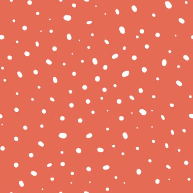 Kırmızı arka planda lekesiz desen üzerine beyaz vektör çizilmiş noktalar. Tekstil veya duvar kâğıdı için hoş bir illüstrasyon