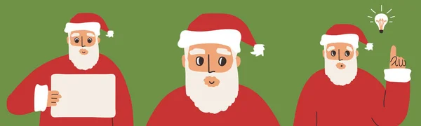 Набор концепций Санта Клауса. Новая идея, анонс, портретные элементы для рождественского оформления. Векторные изолированные иллюстрации на зеленом фоне — стоковый вектор