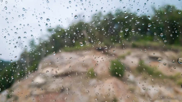 Waterdruppel Regen Nat Ruit Transparante Achtergrond Horizontaal Abstract — Stockfoto
