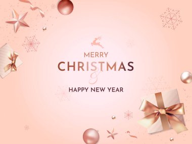 Mutlu Noeller ve Gerçekçi Noel Dekorasyonlu Mutlu Yıllar Kartı