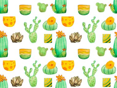 Suluboya kaktüs seamless modeli