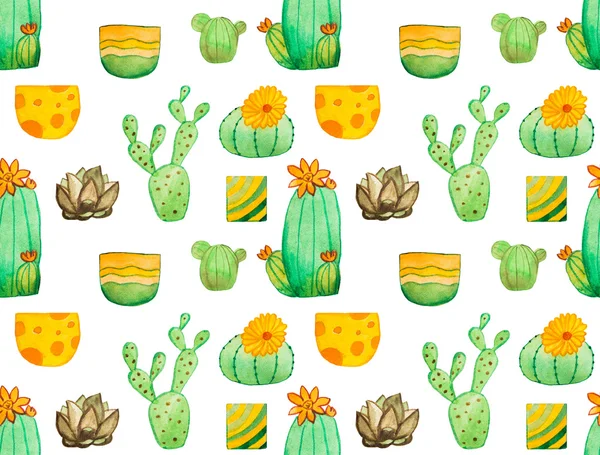 Vzor bezešvé akvarel kaktus — Stock fotografie