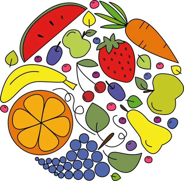 Vector insamling av frukter, bär och grönsaker — Stock vektor