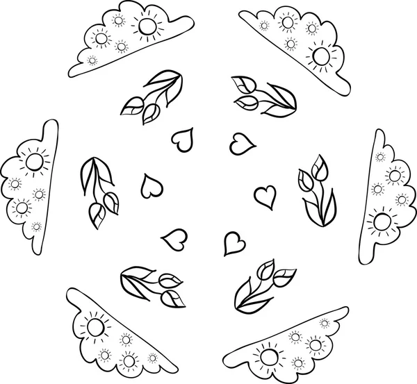 Vetor mão desenhado doodle círculo coroa de primavera —  Vetores de Stock
