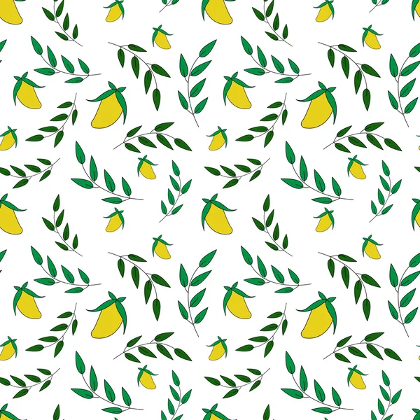Mango and leaves vector seamless pattern — Stock Vector
