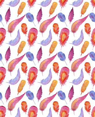 Suluboya el çekilmiş Dikişsiz desen renkli tüyleri ile