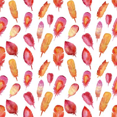 Suluboya el çekilmiş Dikişsiz desen renkli tüyleri ile