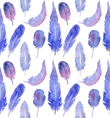 Suluboya el çekilmiş Dikişsiz desen renkli tüyleri ile