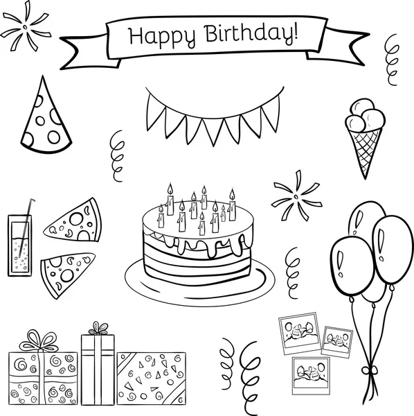 Happe birthday doodle icon set